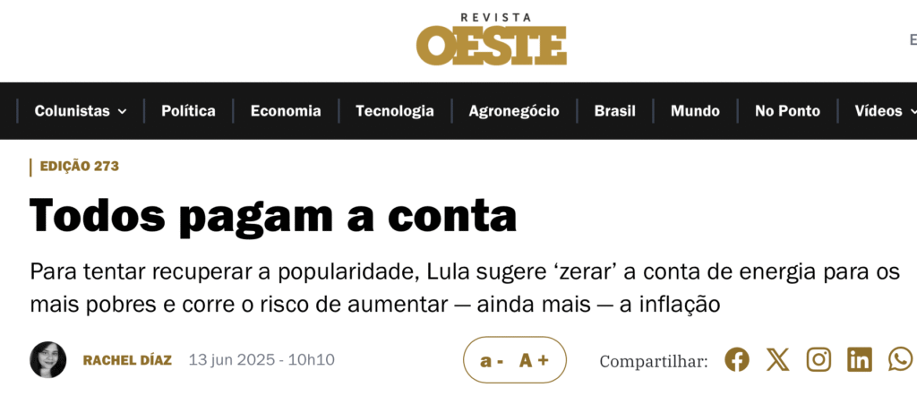 Conta de luz mais cara para todos